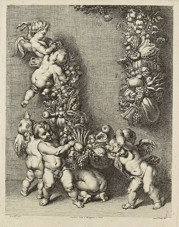 Alfred-Alexandre Delauney - Sechs Putti mit einem Feston nach Rubens