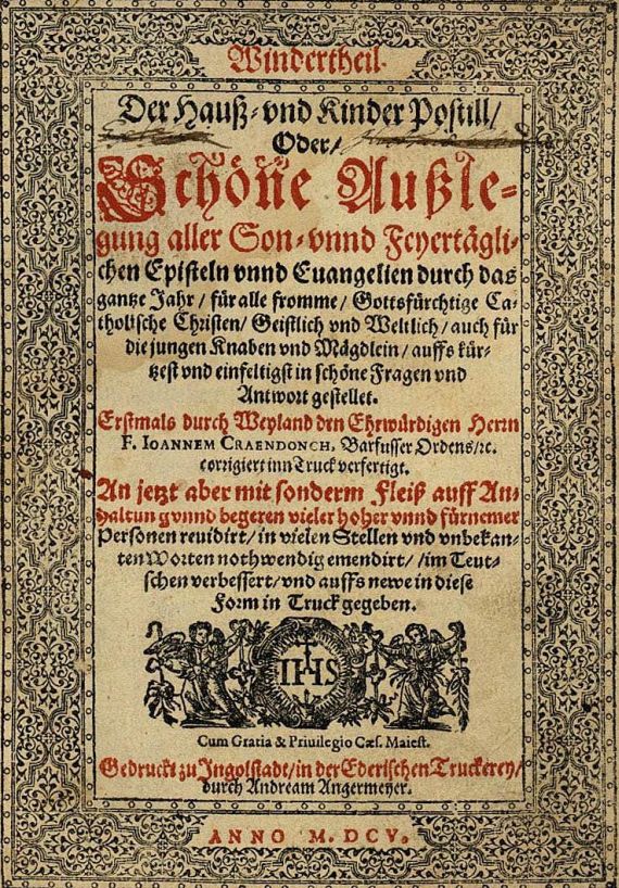 Johann Craendonch - Der Hauß- und Kinder Postill. 1605.