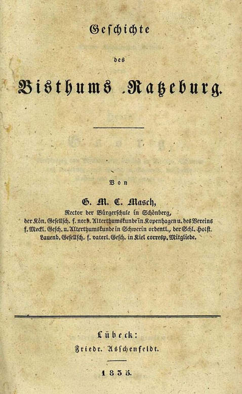 Masch, G. M. C. - Geschichte des Bisthums Ratzeburg. 1835