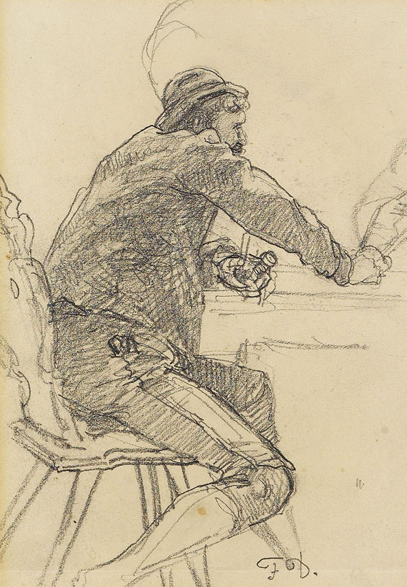 Franz von Defregger - Sitzender Mann mit Pfeife
