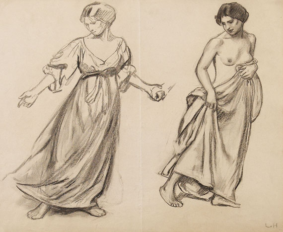 Ludwig von Hofmann - Zwei Frauen stehend, eine halb entkleidet