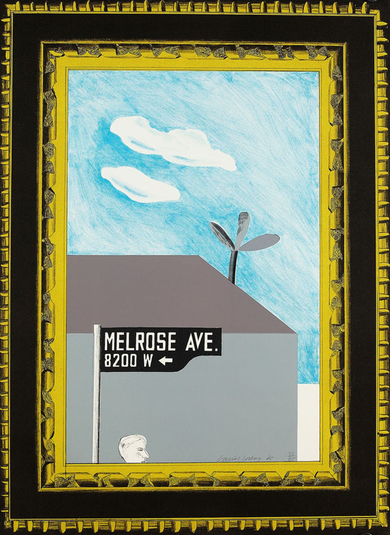 David Hockney - Picture of Melrose Avenue in an ornate gold frame