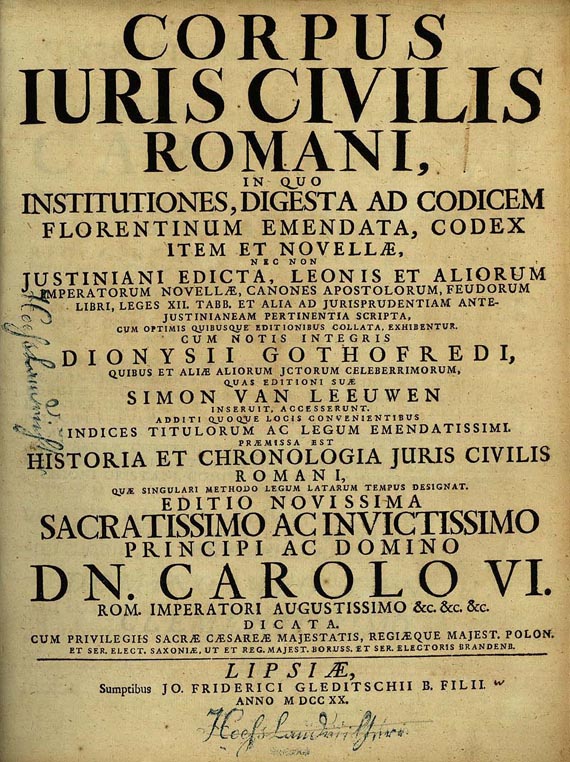 Dionysios Gothofredus - Corpus iuris civilis (9, 10). 2 Bde. 1719