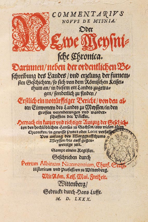 Peter Albinus - Commentarius novus de Mysnia ... Newe Meysnische Chronica. 1580.