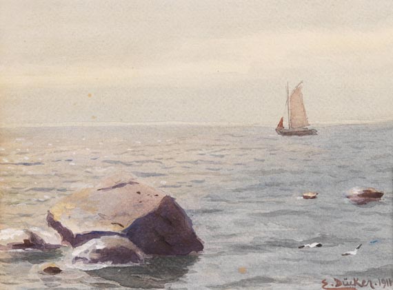 Eugen Gustav Dücker - Segelboot vor der Küste