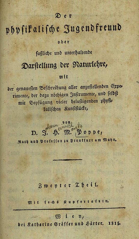 Johann Heinrich Moritz von Poppe - Der physikalische Jugendfreund. 1815-1818. 6 Bde.