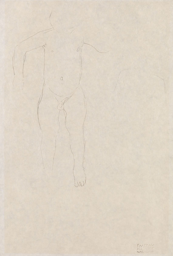Gustav Klimt - Skizze eines Knaben von vorne, Schulterumriss