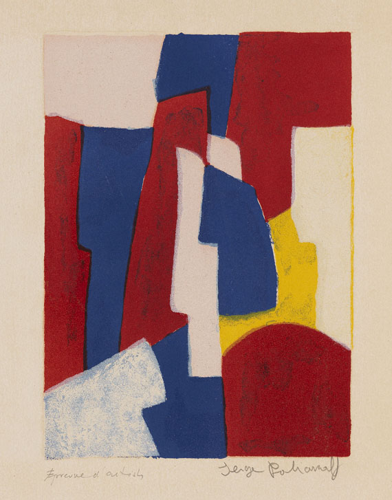 Serge Poliakoff - Composition bleue, rouge et rose