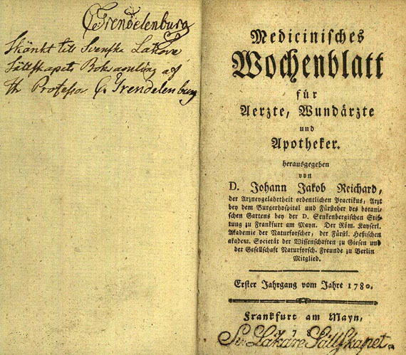   - Medicinisches Wochenblatt. 1780-1789. 10 Bde. sowie 2 Bde. von 1792-93