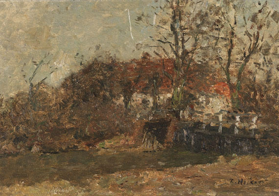 Rudolf Höckner - Rotgedecktes Haus hinter Bäumen
