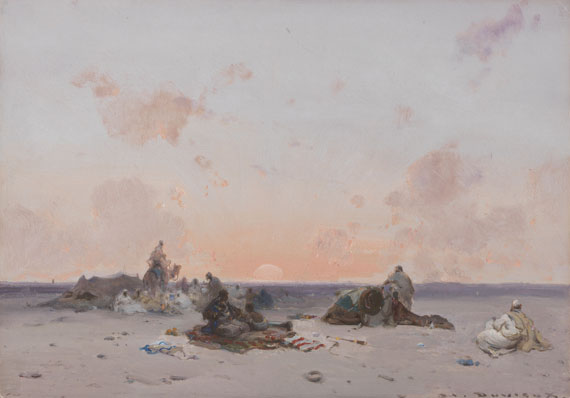 Henri Duvieux - Sonnenuntergang in der Wüste über einem Beduinenlager