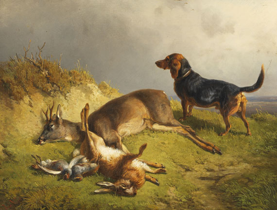 Ludwig Gustav Voltz - Erlegtes Wild und Jagdhund
