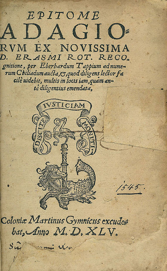 Desiderius Erasmus von Rotterdam - Epitome adagiorum.1545.