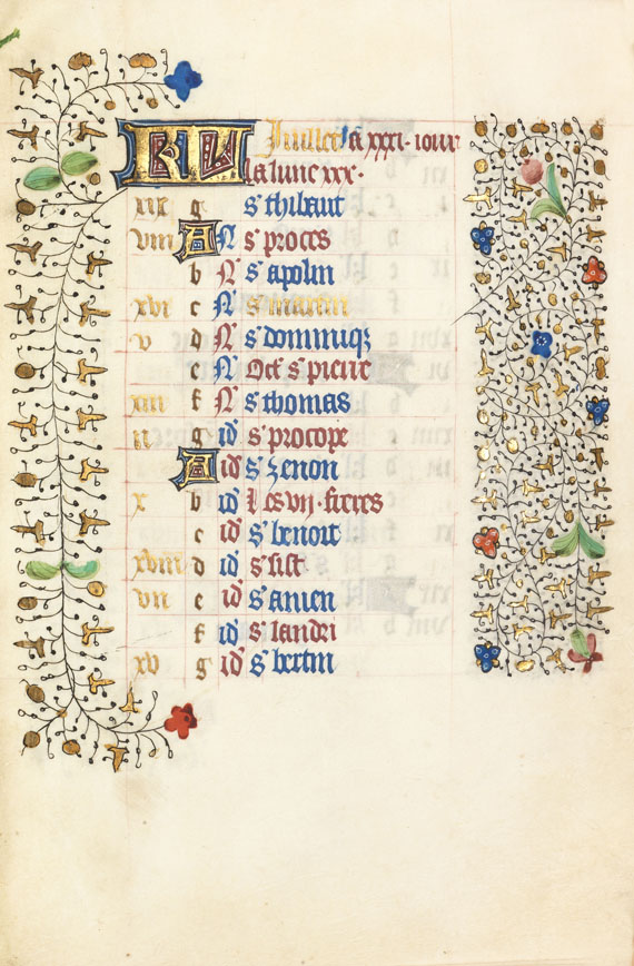Manuskript - Stundenbuch. Paris um 1450. Manuskript auf Pergament.
