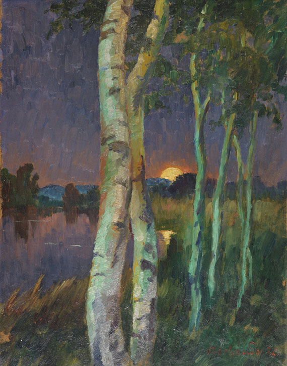 Hans Emil Oberländer - Birken bei Sonnenuntergang