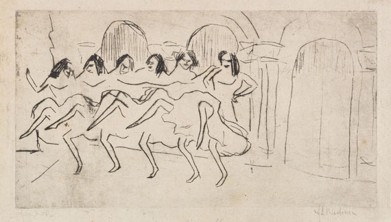Kirchner - Sechs Tänzerinnen vor Bogendekoration (Englisches Ensemble)