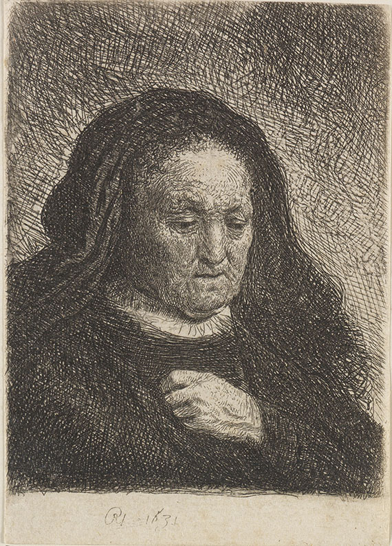 Harmensz. Rembrandt van Rijn - Rembrandts Mutter, Dabei: Niederblickender Greis. 2 Teile.
