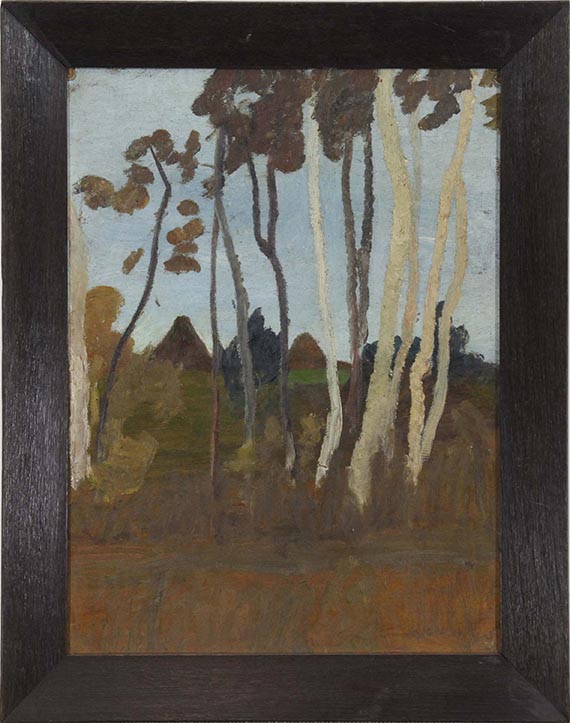 Modersohn-Becker - Landschaft mit Birken, im Hintergrund zwei Hausgiebel