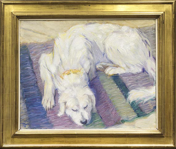 Franz Marc - Liegender Hund (Hundeporträt von "Russi") - Rahmenbild