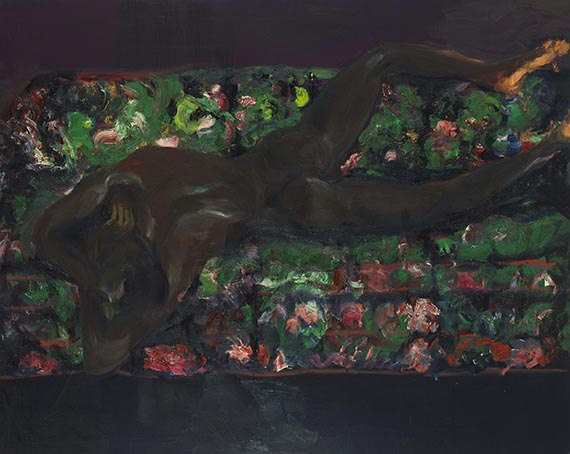 Rainer Fetting - Reclining Nude on green Sofa